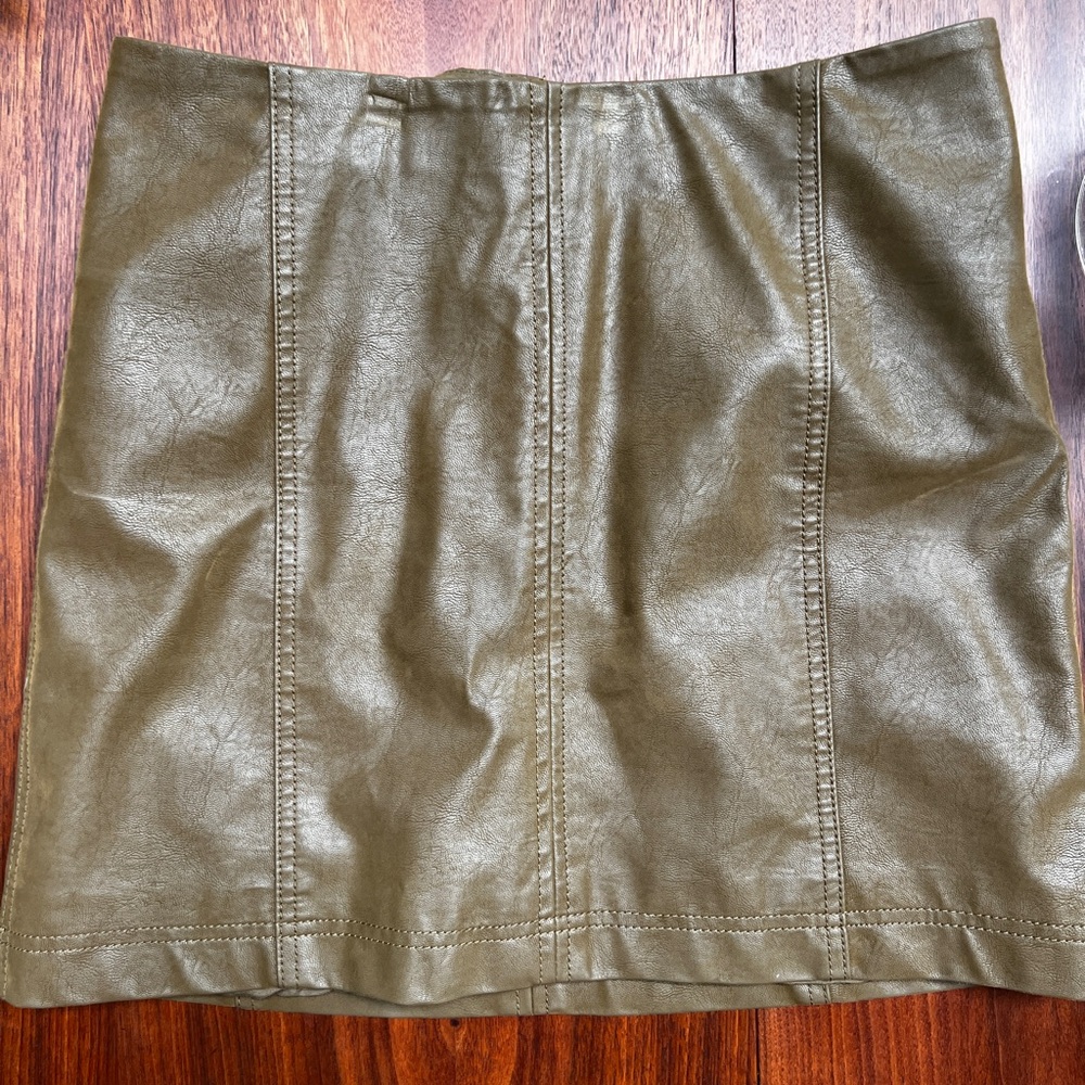 Free people olive green Faux leather mini skirt